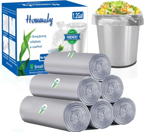 Revestimientos para cubos de basura de 1.2 galones, 300 unidades, bolsas de basura grises pequeñas, bolsa de basura extra fuerte de 1.2 galones, se