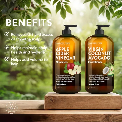 Miniatura 5 de MAJESTIC PURE Champú de vinagre de sidra de manzana y acondicionador de coco y aguacate - Restaura el brillo y reduce la picazón del cuero