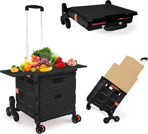 Miniatura 19 de Carrito plegable con ruedas, resistente al desgaste, sin ruido, carrito de compras con ruedas para comestibles, caja de herramientas de Caqui