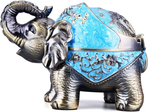 Miniatura 12 de LAUYOO Cenicero decorativo de elefante con tapa para cigarrillos, cenicero de metal para fumar, portacentizas para fumadores, resistente al viento