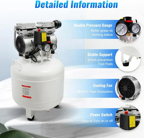 Miniatura 2 de Compresor de aire, compresor de aire médico dental grande de 40 L/10.57 gal con silenciador de filtro de aire, 750 W, 115 PSI, potente bomba