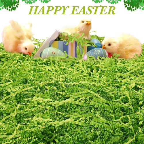 Miniatura 5 de Outus Papel de Pascua verde arrugado de 0.5 libras, papel triturado para cesta de regalo, relleno de cojín de tejido de pascua verde de pascua