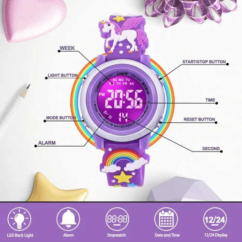Miniatura 23 de Relojes impermeables de dibujos animados 3D para niñas con alarma, los mejores regalos de juguetes para niñas de 3 a 12 años