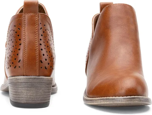 Miniatura 9 de VEPOSE botas al tobillo para mujer con tacón bajo y grueso, con perforaciones, botas de vaquero