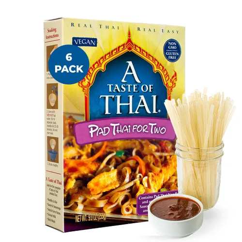 A Taste of Thai Pad Thai Fideos de Arroz | Sabor Tailandés de Calidad de Restaurante en Minutos | Vegano, Sin Gluten, Sin OGM, Sin Conservantes |