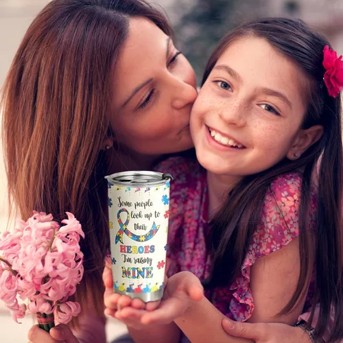 Miniatura 3 de Regalos para mamá autista, taza de viaje de conciencia sobre el autismo con popote para mamá, tazas de acero inoxidable para autismo de 20 onzas