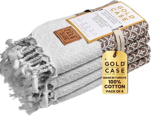 Miniatura 20 de Gold CASE - Juego de 4 Toallas de Mano Turcas para Baño, 20 x 40 pulgadas, Toallas de Baño 100% Algodón, Toalla Pequeña de Cocina Aphrodite