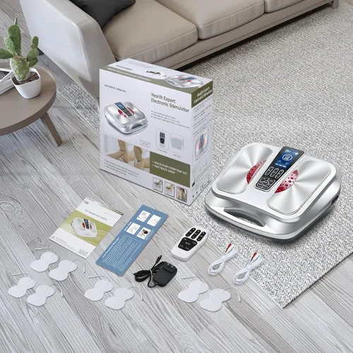 Miniatura 6 de Masajeador de pies EMS con calor, TENS - Estimulador electrónico de circulación muscular con 4 almohadillas de electrodos para neuropatía, alivia