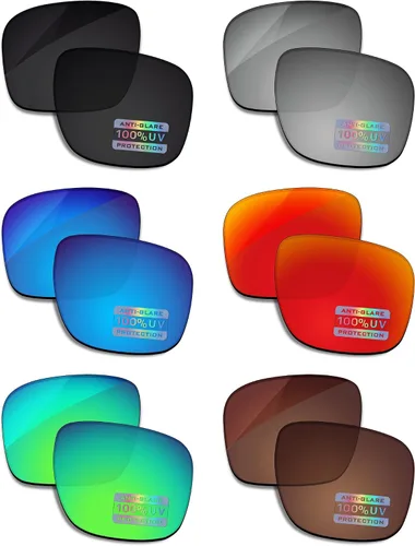 Bowyer 6 pares de lentes de repuesto polarizadas para gafas de sol Oakley Holbrook XXL OO9487 de 2.402 in, color negro + espejo de titanio + espejo