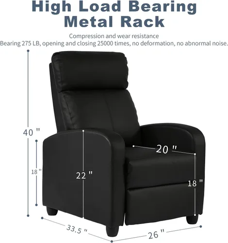 Miniatura 3 de HCY Silla reclinable de masaje acolchada con asiento ancho, sofá individual con reposapiés, piel sintética para sala de estar, cine en casa (negro)