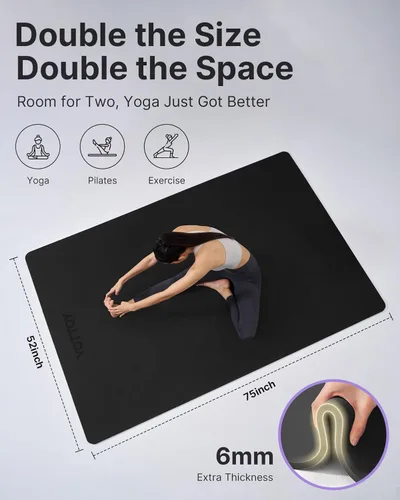 Miniatura 2 de YOTTOY Tapete de yoga grande (75 x 52 x 1/2 pulgadas), tapete de ejercicio TPE extra ancho, tapete de entrenamiento antideslizante para pilates