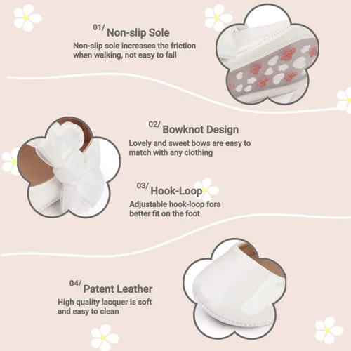 Miniatura 5 de Uineky Zapatos de vestir para bebés y niñas recién nacidas, zapatos planos estilo Mary Jane, antideslizantes, ligeros, suela suave, zapatos de boda