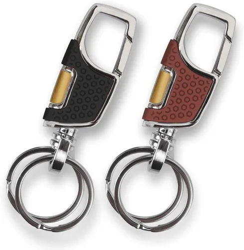 homEdge Llavero resistente, paquete de 2 llaveros de automóvil con 2 llaveros de metal, mosquetón, negro y marrón