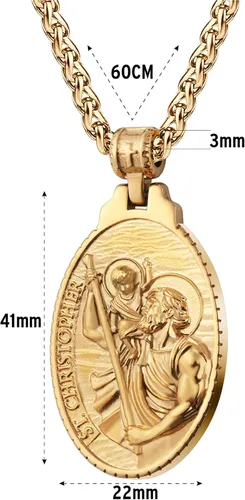 Miniatura 4 de Collar de San Cristóbal/Jorge/Miguel/Jesús/María para Hombre, Medallón de Santos Patrones, Joyería de Acero Inoxidable