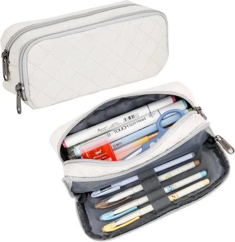 Miniatura 6 de Della Gao Pencil Case, Large Pencil Pouch Nylon Pencil Box for Office Stationery Organizer, Multifunctional Pencil Bag for Men Women Gris WJ001-3