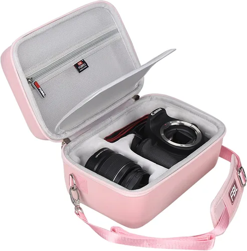 FBLFOBELI Estuche de almacenamiento de viaje EVA para Canon EOS Rebel T7 / T8i / T5 / R50 / R100 Cámara DSLR con lente de 18-55mm, Bolsa de Rosa