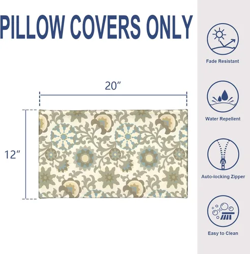Miniatura 71 de Juego de 2 almohadas para exteriores de 16 x 16 pulgadas, repelentes al agua con interiores, para muebles de patio, hogar, jardín, geometría bohemia