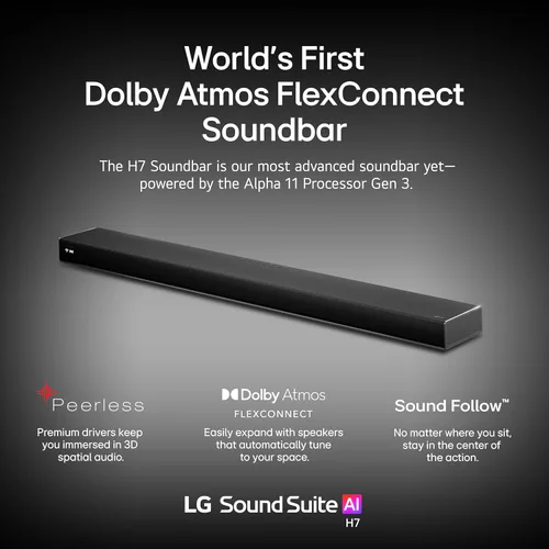 Miniatura 4 de LG Barra de sonido Sound Suite H7 – Audio espacial de 9.1.6 canales con Dolby Atmos FlexConnect inalámbrico – Procesador AI α11 Gen 3, ampliable