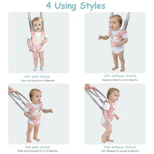 Miniatura 4 de Arnés de mano para caminar para bebé, cinturón ajustable para niños pequeños, arnés para caminar de pie y caminar, ayudante de aprendizaje con Rosa
