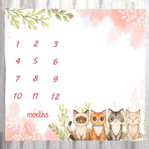BTXTLY18 - Manta mensual de hitos para niñas, manta de crecimiento de bebés con dibujos animados de animales de dibujos animados rosa primavera,