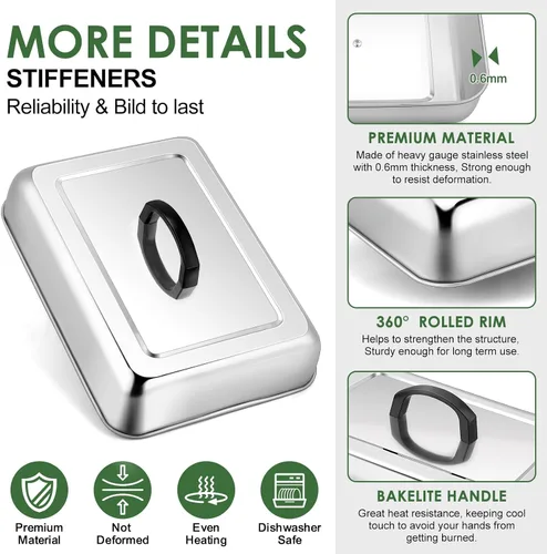 Miniatura 3 de 1 pieza de tapa para untar cúpula de fusión para parrilla (13 x 9.8 pulgadas), Joyfair tapa rectangular de acero inoxidable para fundir queso