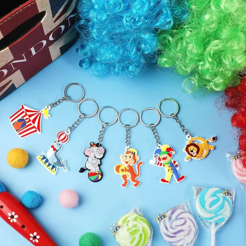 Miniatura 4 de Taiyin 30 piezas de regalos de fiesta de circo ninja payaso animales pirata llavero para carnaval fiesta de cumpleaños suministros (circo)