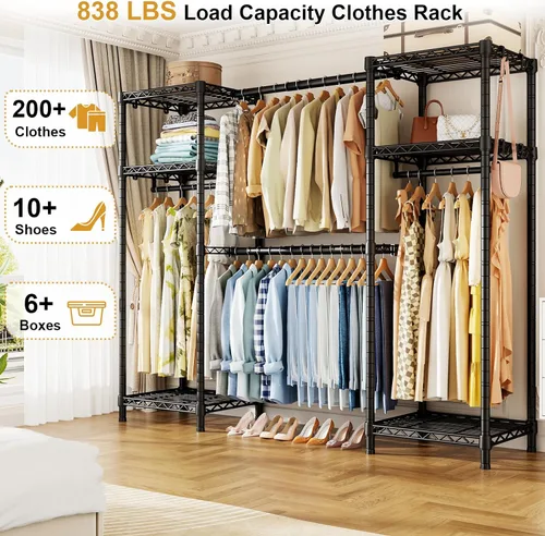 Miniatura 2 de Ulif E7 - Perchero para ropa, sistema de almacenamiento de ropa resistente con barras extensibles, perchero de metal con 6 estantes de alambre