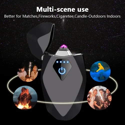 Miniatura 4 de Encendedor de plasma a prueba de viento, encendedor de doble arco, recargable por USB, encendedor eléctrico con indicador de batería LED, mini