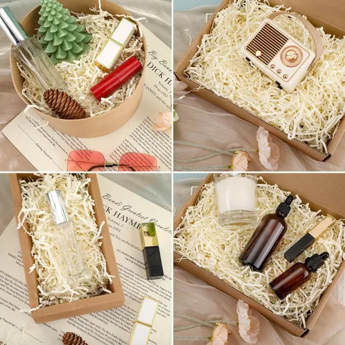 Miniatura 7 de TCAIRG Relleno de papel de corte arrugado (1 libra) para envolver regalos y rellenar cestas, papel triturado blanco cremoso para caja de regalo