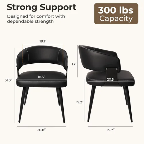 Miniatura 2 de Dining Chairs Set of 2, Modern Upholstered Faux Leather Kitchen Chairs with Curved Back, Easy to Assemble & Clean for Dining Room, Restaurant, Cafe