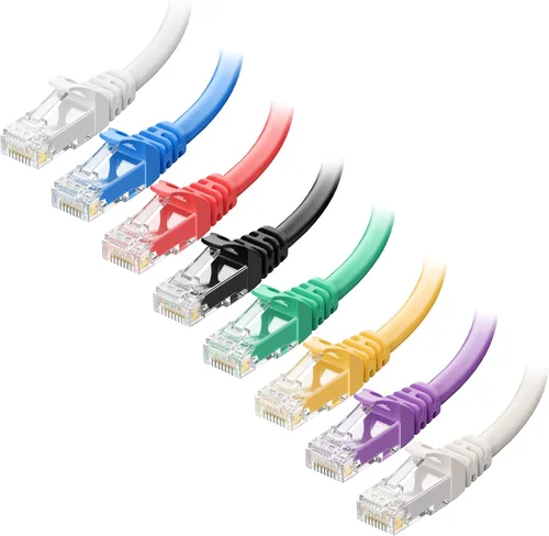 Cable Matters Paquete de 8 cables Ethernet Cat 5e cortos sin enganches, 1 pie, cable Gigabit Cat5e, cable Ethernet Cat5e, multicolor Multi colorido