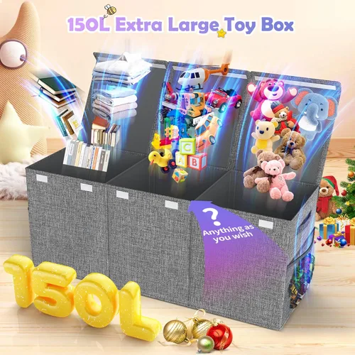 Miniatura 2 de Mabahoo Caja de juguetes extra grande con tapas, plegable, resistente, cajas organizadoras de almacenamiento de juguetes para niños y niñas, 40 x 14