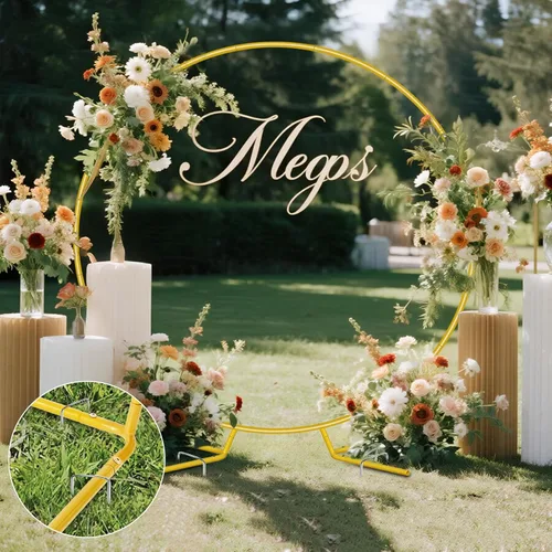 Miniatura 6 de Kit de soporte redondo de arco de globos de 7.2 pies, soporte de arco de metal para fiestas, marco de arcos de boda dorado con base para ceremonia