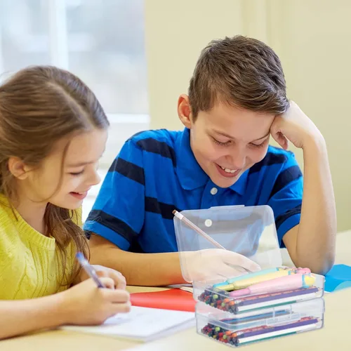 Miniatura 6 de Leelosp Paquete de 12 Cajas de Lápices Transparentes para Escuela a Granel Estuche de Lápices de Plástico con Tapa Caja de Almacenamiento