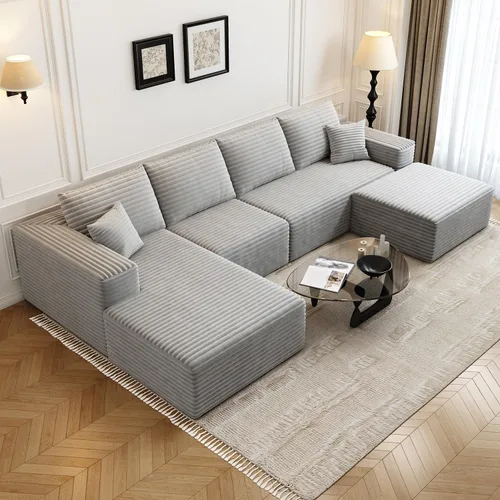 Miniatura 12 de Sofá seccional modular Cloud de 107.5 pulgadas con 1 otomana, sofás tapizados modernos minimalistas, cómodo sofá en forma de U para sala de estar