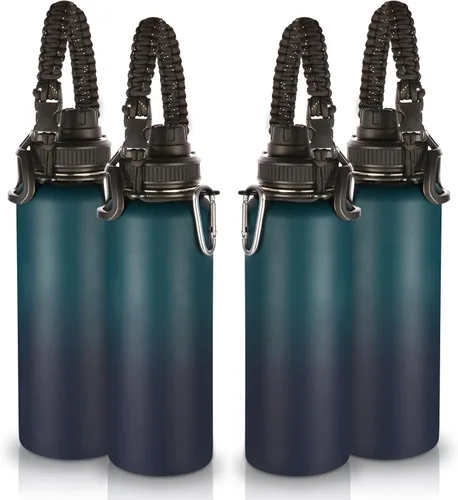 Miniatura 38 de Volhoply Botellas de agua aisladas en paquete de 2, 40 onzas, botella deportiva de acero inoxidable con asa de paracord y tapa con boquilla, taza
