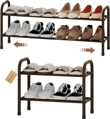 Miniatura 17 de Zapatero ampliable, zapatero pequeño de metal de 2 niveles, organizador de zapatos ajustable, estante de almacenamiento para armario, entrada