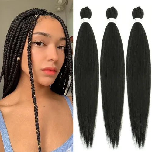Miniatura 50 de Cabello trenzado marrón preestirado de 30 pulgadas, 3 paquetes de cabello trenzado preestirado de color 30 EZ, textura Yaki, extensiones de cabello