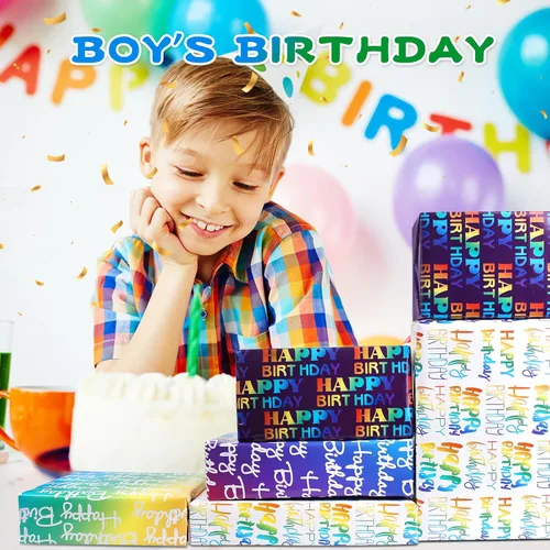 Miniatura 3 de BWLOIES Papel de Regalo de Cumpleaños Hojas de Papel de Regalo de Cumpleaños Hradient Multicolor Feliz Cumpleaños Juego de Papel Incluye Papel