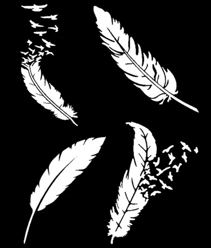 Miniatura 9 de Paquete de 4 calcomanías de plumas: pájaros volando de plumas, plumas que se convierten en pájaros, plumas negras (plumas negras)
