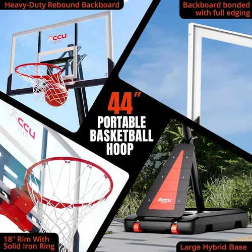 Miniatura 4 de ACCU LEVEL Arro de baloncesto con manivela para exteriores, 7.5-10 pies, ajustable, portátil, portería de baloncesto para jóvenes y adultos, 54
