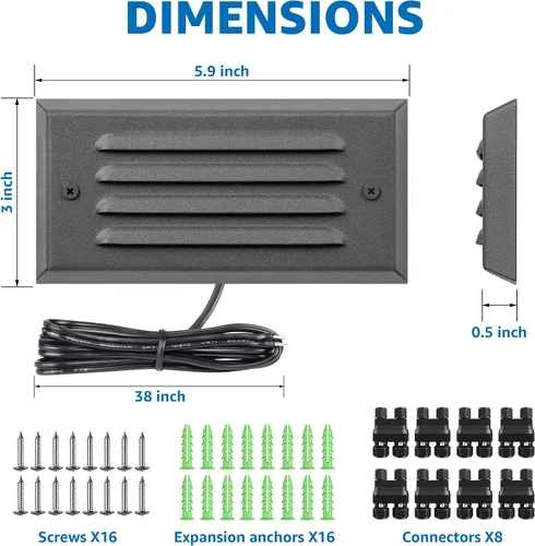 Miniatura 8 de SUNVIE Luces de paso de bajo voltaje, luces LED de escalera para exteriores de 5 W con placa frontal de rejilla horizontal para escalones