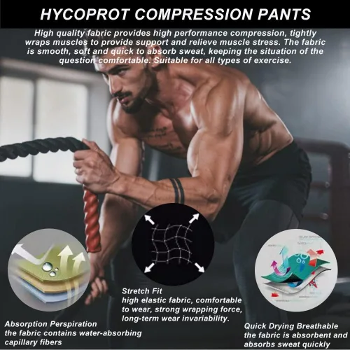 Miniatura 3 de HYCOPROT Pantalones de compresión para hombre, pantalones ajustados atléticos, leggings de capa base para correr, entrenamiento, deportes, yoga