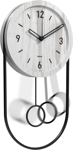 Miniatura 10 de Driini Reloj de pared decorativo con péndulo (negro) – Madera moderna, números dorados 3D, marco de metal – Relojes de pared pequeños y únicos