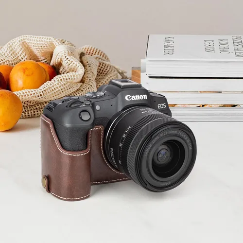 Miniatura 7 de MUZIRI KINOKOO Funda para cámara Canon EOS R8/RP DSLR, estilo retro funda protectora de piel sintética con agarre de mano y diseño inferior de Café