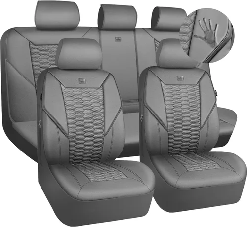 Miniatura 27 de CAR PASS Juego completo de fundas para asientos de automóvil de espuma 3D y cuero PU, lujosas fundas para asientos de cuero sintético transpirables