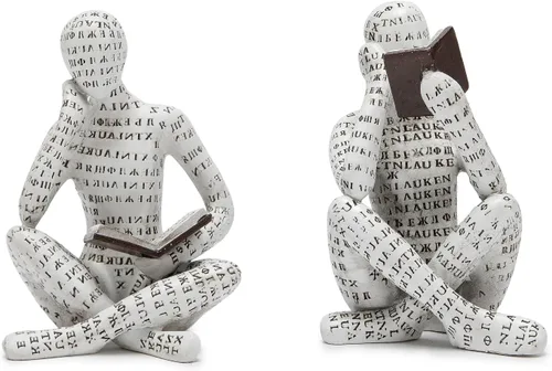 Miniatura 11 de Estatua de Pensador de Lectura Dorado Antiguo, Juego de 2 Decoración de Estantería Arte Abstracto Esculturas de Pensador, Figurilla Estética Moderna