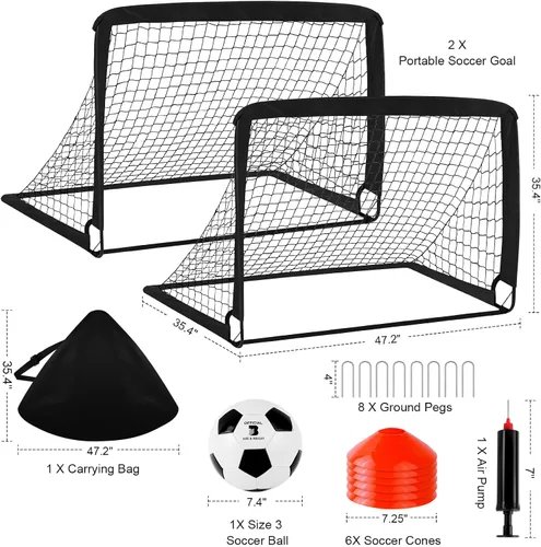 Miniatura 2 de Juego de 2 porterías de fútbol para niños para patio trasero, paquete de 2 redes de fútbol portátiles de 4 x 3 pies, equipo de entrenamiento