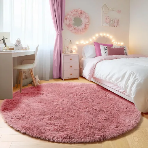 ONASAR Alfombras Redondas de Área Color Rubor 5 pies, Alfombra Circular Suave para Dormitorio, Tapetes Circulares para Habitación de Niñas y