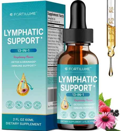 Gotas de drenaje linfático liposomal, gotas de apoyo linfático 13 en 1 con saúco y equinácea, apoyo del sistema inmunológico y linfático, sabor a